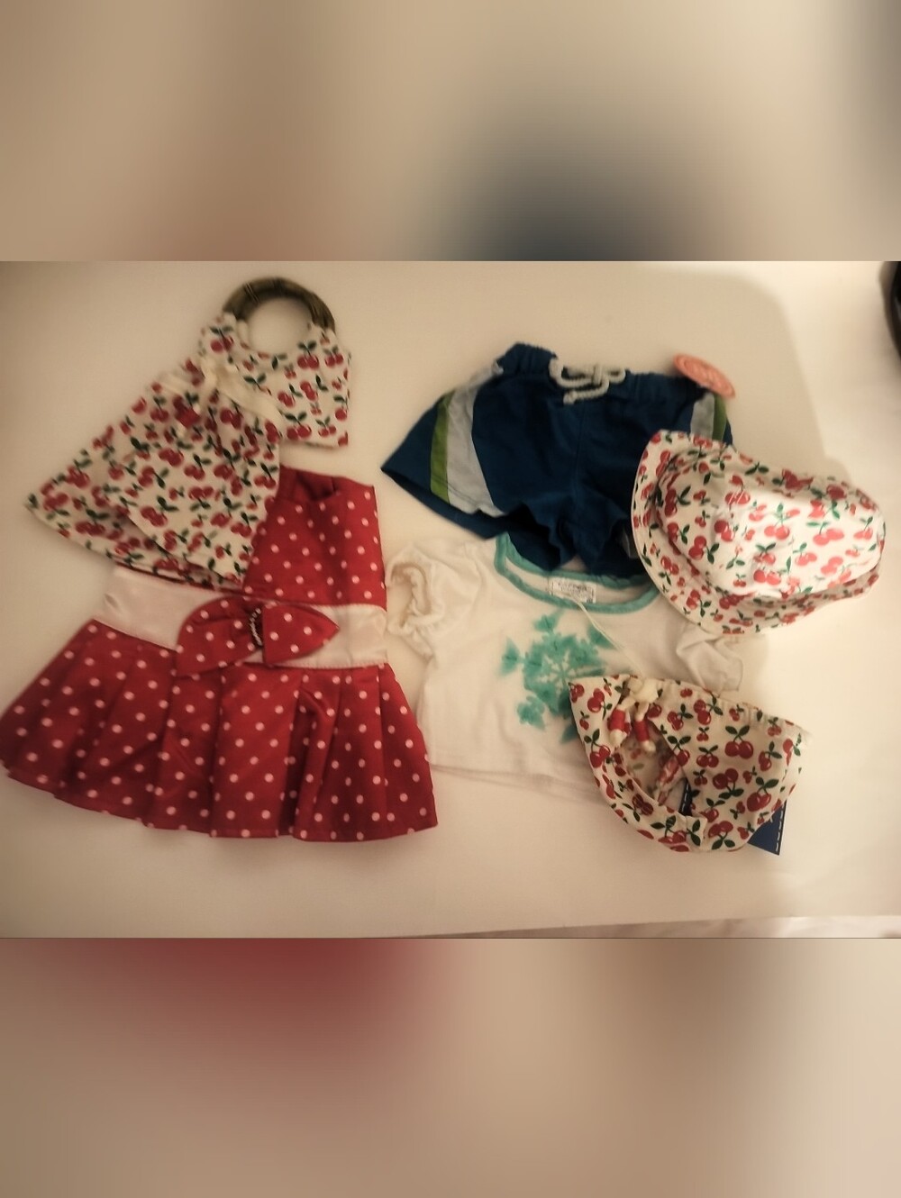 Build-A-Bear Clothing Lot Red Polka Dot Dress & Cherry Print Hat Set + More